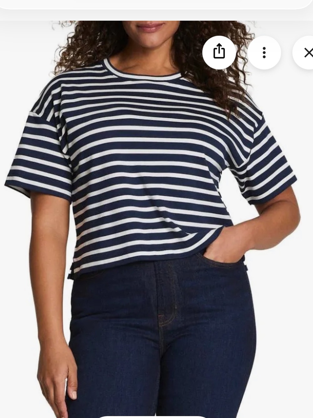Spanx Cool Cotton Cropped Boxy Tee Navy Stripe